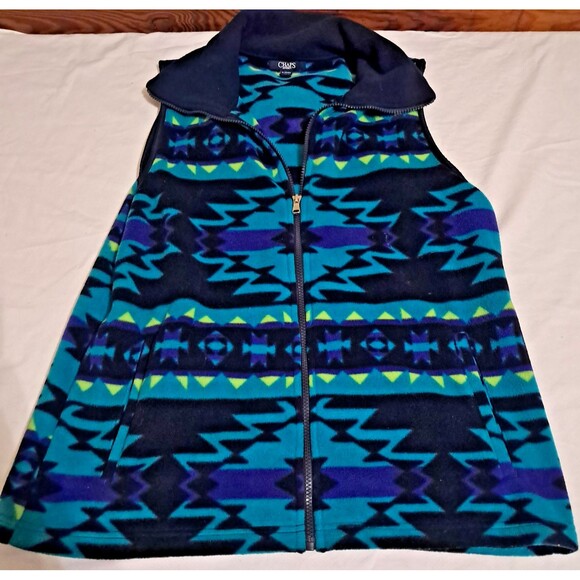 Chaps Southwestern Aztec Fleece Vest XL Blue Colorful Full Zip Pockets - Picture 6 of 11